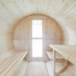 Pine Barrel Outdoor Sauna Room - Inside View