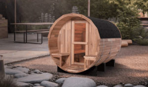 Barrel Sauna with Half-Viewing Window | Dual Porch | Sisu Sauna