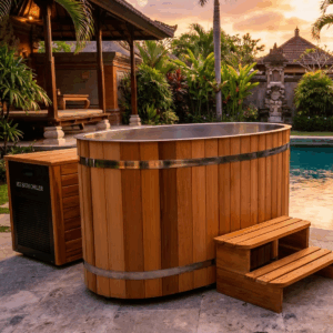 "Sanuk" Oval Ice Bath Plunge outside of Thai Villa